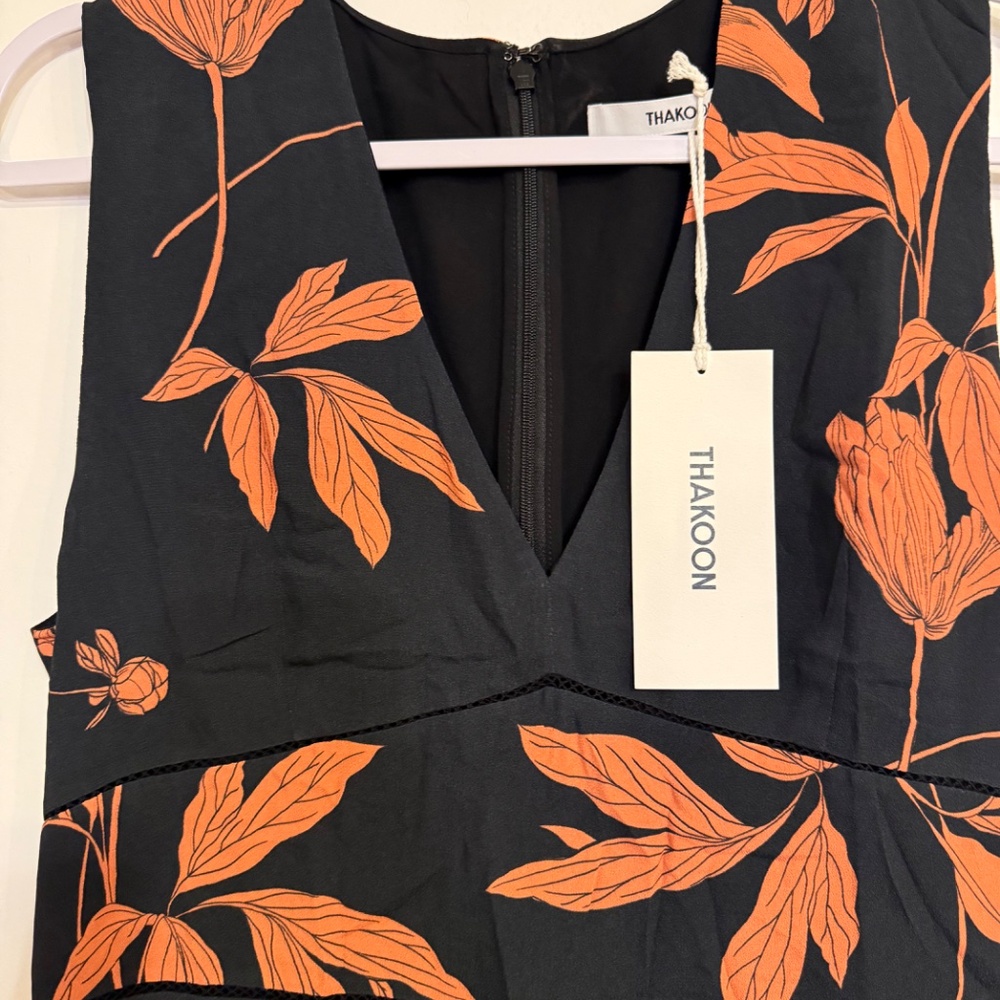 Thakoon Black & Coral Floral Ruffle Romper - Size 6 (NWT)